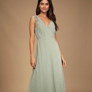 Romantic Possibilities Sage Brush Swiss Dot Maxi Dress